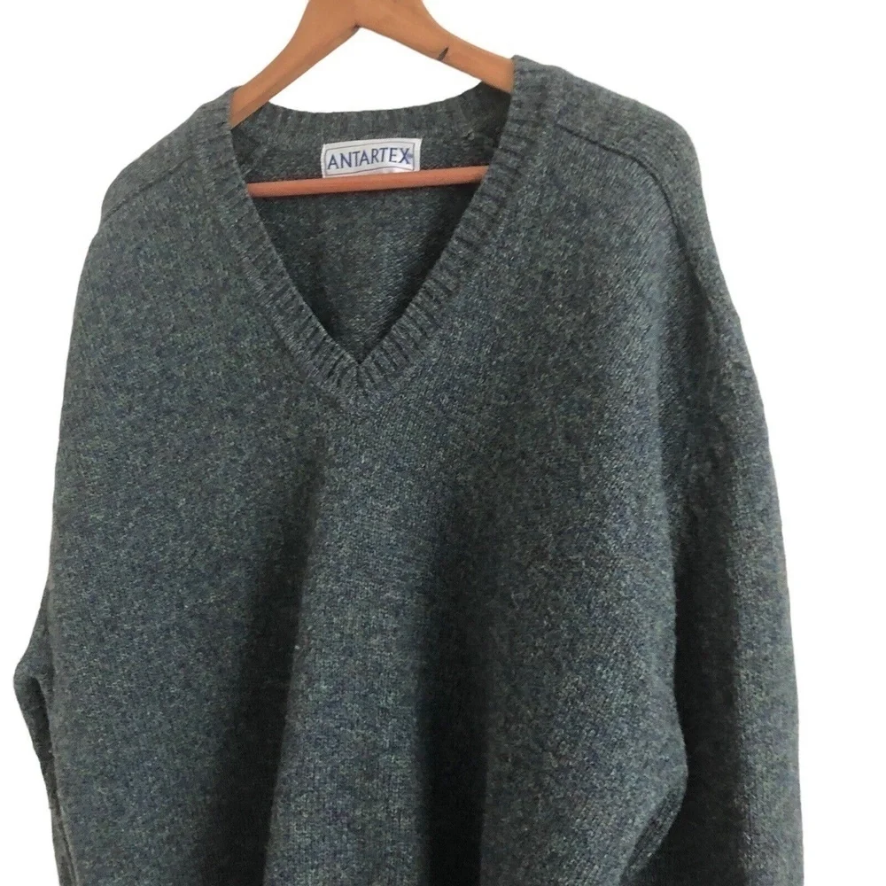 Vintage Antartex Shetland Wool Sweater Mens L Green Preppy Classic V neck